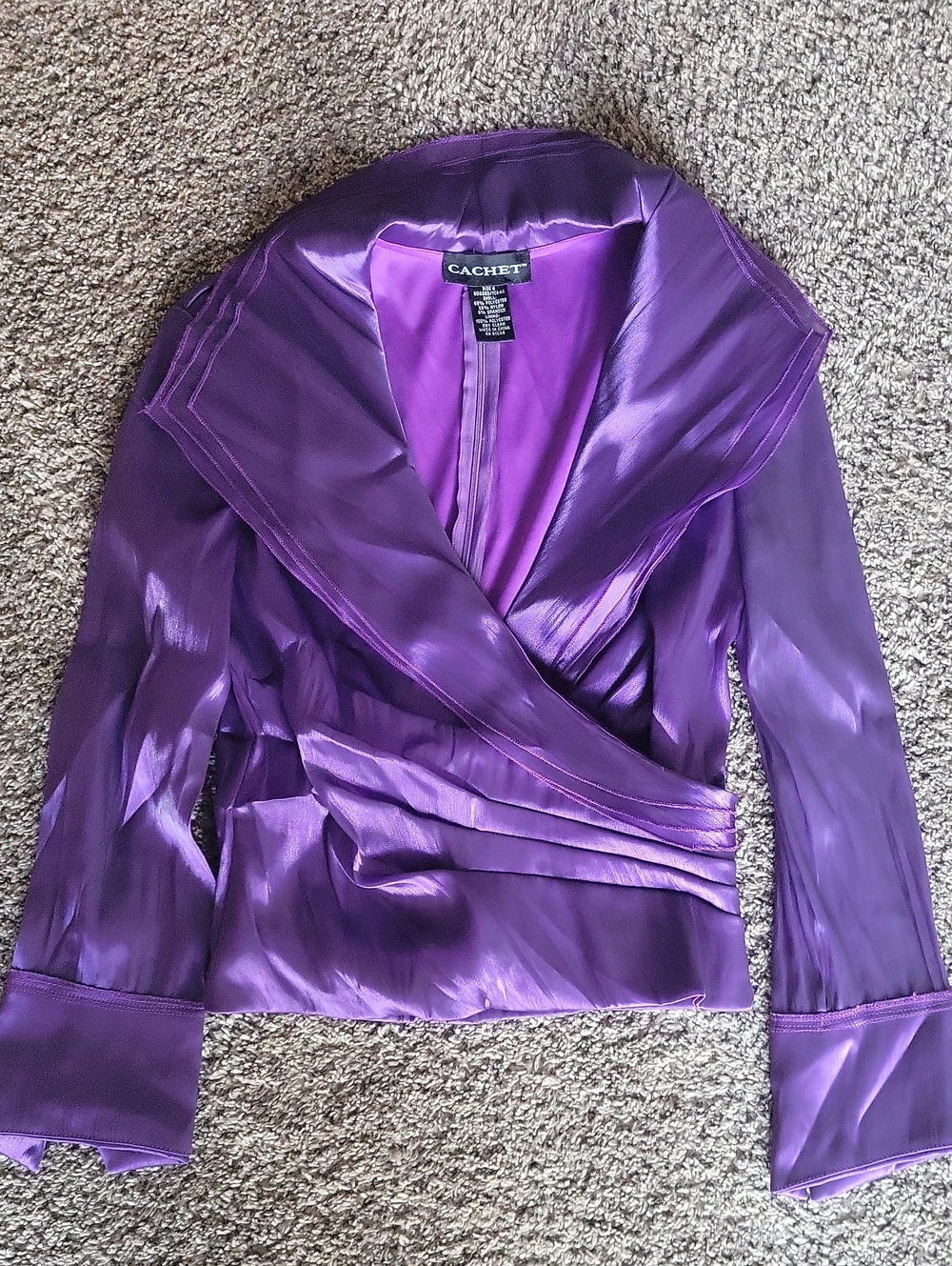 Cachet Shiny Purple Satin Wrap Top